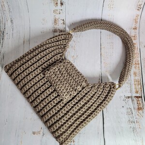 Handmade Crochet Shoulder Bag – Textured Polyester Yarn Purse with Magnetic Closure, Everyday & Evening Style
