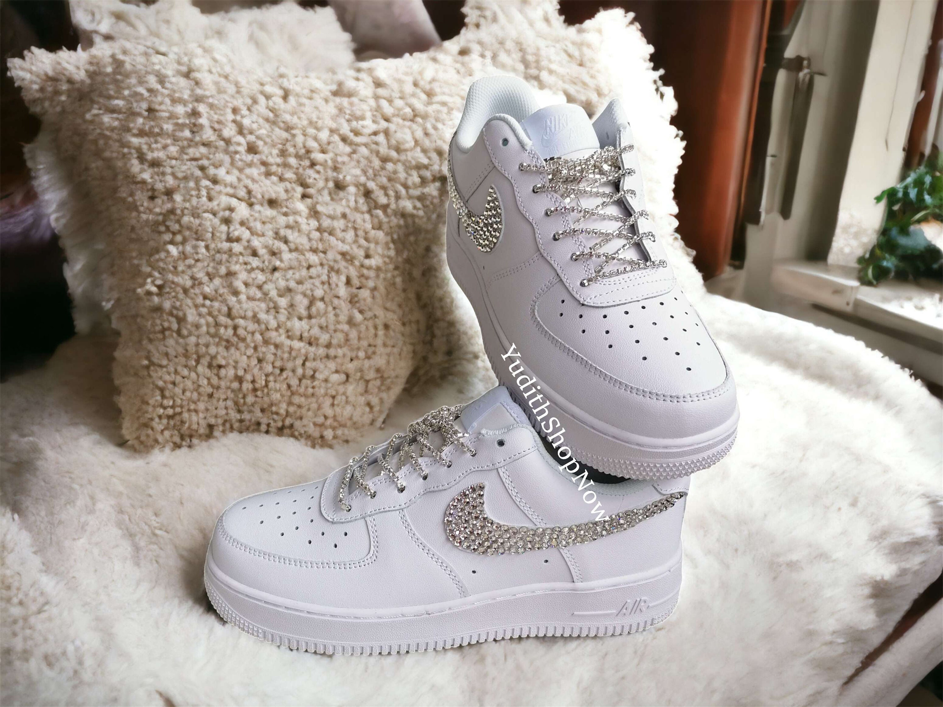 Swarovski Crystal Women's Nike Air Force 1 White Sneakers 