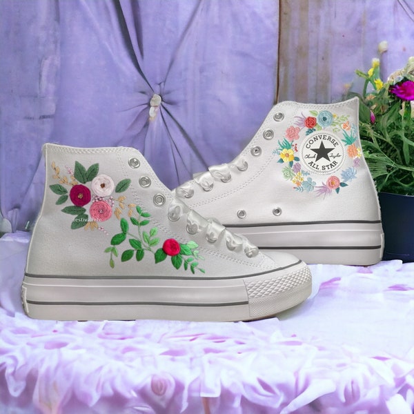 Custom Embroidered Converse Bridal Sneakers: Personalized Wedding Shoe for the Bride -Prom Sneakers - Unique Shoes for Her Special Day