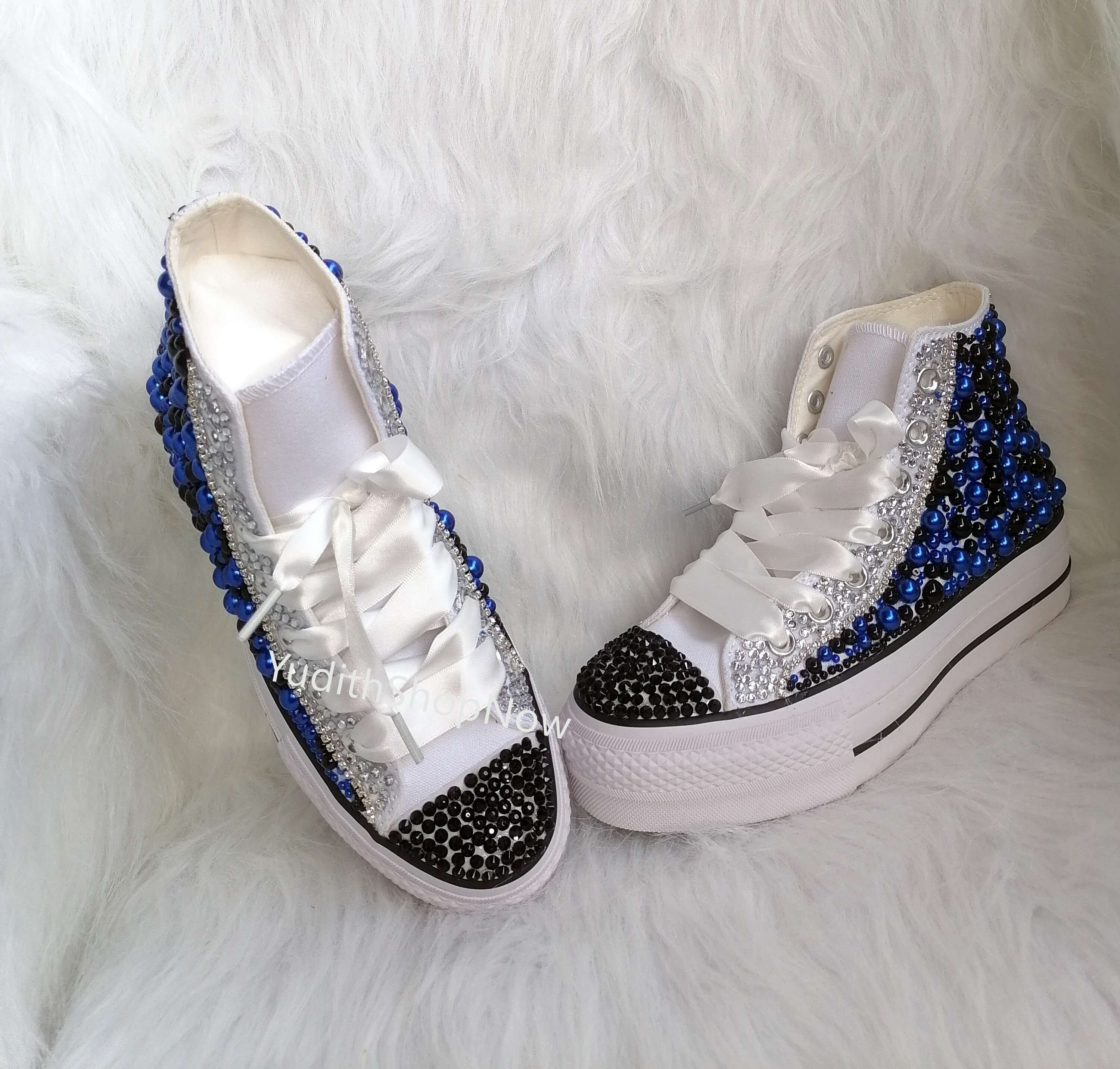 Bling Platform Canvas Shoes custom Bridal Sneakers pearl Wedding Shoes ...