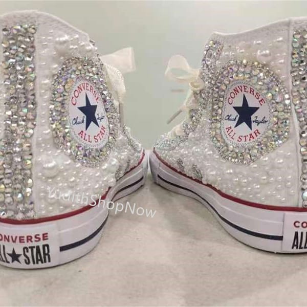 Wedding Converse Bride Custom Sneakers With Pearl & Rhinestone -Bling Converse Bridal Shoes -Crystal Converse Shoes