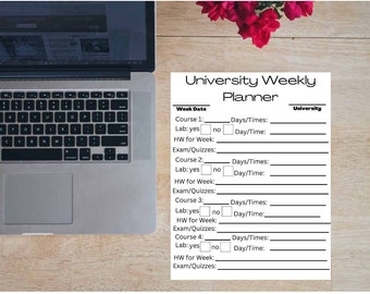 Codzienna lista zadań do wykonania na zajęciach w college'u, natychmiastowe pobieranie, tygodniowy planer, tygodniowy harmonogram, planer zajęć, produktywność