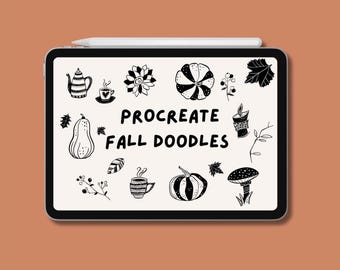 Procreate Fall Doodle Stamps – Autumn Brush Set, Pumpkin Clipart, Cozy Hand Drawn Procreate Stamps for Digital Journaling & Art