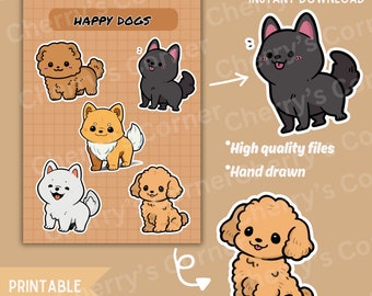 Charming And Playful Cute Dogs Stickers For Dog Lovers | Planner Bullet, Journal, Scrapbook Digital Stickers | Digital Dog Mom Sticker Sheet