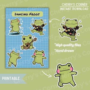 Cute Kids Dancing Frog High Quality Digital Stickers Sheet | Durable Laptop Decor Stickers | Animal Kawaii Stickers | Vinyl, Deco Stickers