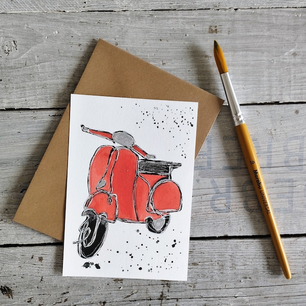 Klappkarte "la Vespa" / Aquarell Geburtstag Reisen Wanderlust Roller Scooter Vespa Italien Italy Vespasprint