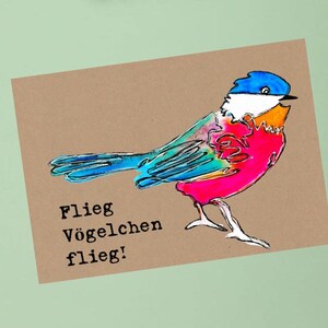 Klappkarte "Flieg Vögelchen Flieg" /Aquarell Geburtstag Vogel Natur Bird kunterbunt