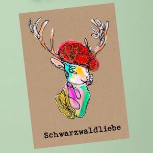 Klappkarte "In the Black Forrest" / Aquarell Schwarzwald Bollenhut Black Forrest Hirsch Heimat