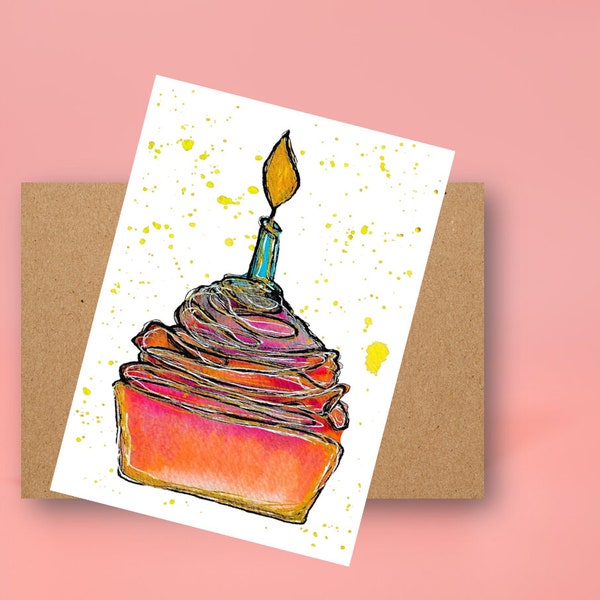 Klappkarte "Happy Birthday to you" Aquarell Geburtstag Cupcake Birthday Feier