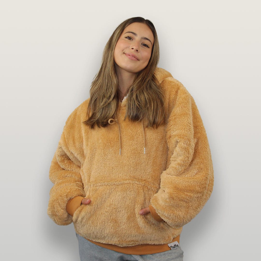Winter Fashion Heart Pattern Khaki Fluff Hoodie