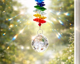 Atrapasueños de cristal arcoíris – Colgante de prisma de cristal para ventana – Atrapasueños arcoíris – Decoración Feng Shui para ventanas – Regalo para el hogar