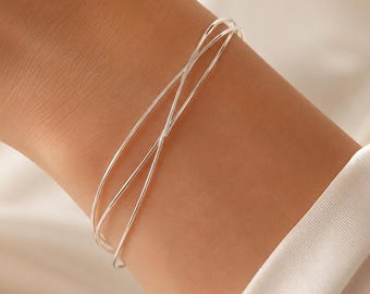 Armband van 925 sterling zilver · Stockholm Silver Flow · 3-laags damesarmband · Fijne zilveren armband 16 + 4 cm · Cadeau