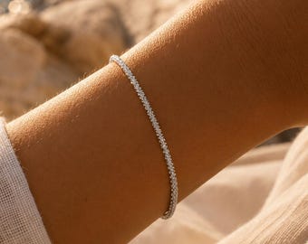 Armband van 925 sterling zilver met diamantgeslepen details, sprankelende zilveren armband zonder stenen, delicate damesarmband, cadeau voor vrouwen