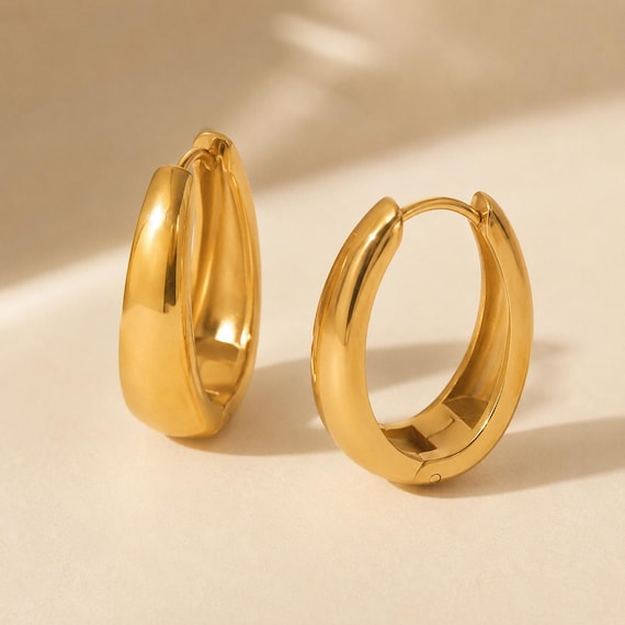 18K vergoldete Creolen Damen · Goldene Hoop Ohrringe im Altgold Look · Breite elegante Ohrringe · Geschenk für Frauen