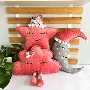 Almohadas de nubes, lunas y estrellas para habitación de niña, juego de almohadas Minky para guardería, decoración de cuna celestial, idea de regalo de peluche suave para dormitorio de niña pequeña