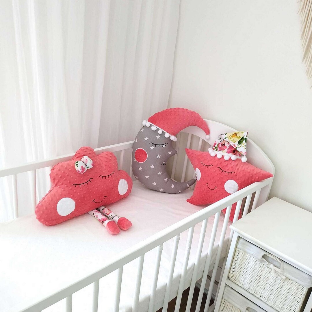 Set of Orange Pillows, Cloud Moon and Star Pillows, Childrens Teepee
