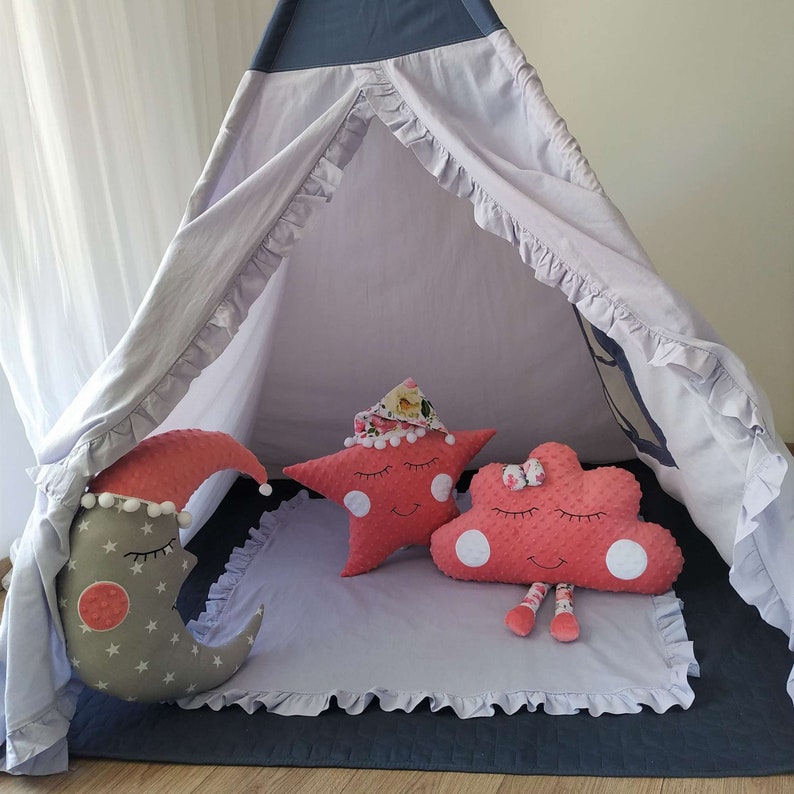 Set of Orange Pillows, Cloud Moon and Star Pillows, Childrens Teepee