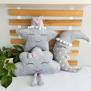 Juego de almohadas de nube, luna y estrella, decoración de guardería para habitación de bebé, regalo para baby shower o recién nacido, decoración de felpa suave para habitación de niños o cama de niño pequeño