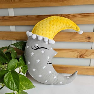 Dreamy baby moon pillow, Soft nursery plush, Celestial room decor, Moon-shaped baby pillow, Soft plush for toddler, Baby shower gift pillow