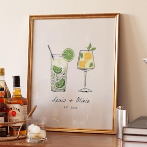 Spersonalizowany nadruk z napisem „Drink dla par”, tabliczka z ulubionym napojem, dekoracja wózka barowego, spersonalizowana grafika ścienna do koktajli, prezent na rocznicę ślubu, pobranie cyfrowe