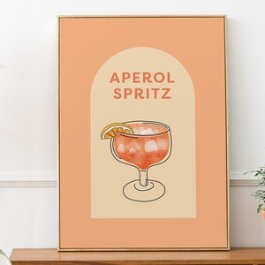 Impresión de cóctel Aperol Spritz, póster de cóctel, impresiones de carritos de bar, decoración de carritos de bar, póster de arte mural naranja, arte de carritos de bar, descarga digital