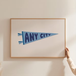 Custom Pennant Flag Wall Art Print, Personalized Vintage City Flag, Dorm Room Decor, College Apartment Gift, Custom State Text, Digital Art