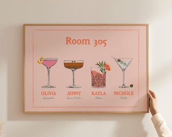 Custom Roommate Drink Print, Roommates as Drinks, Cocktail Poster, Bar Cart Decor, Trendy College Apartment Dorm Art, Personalized Wall Art