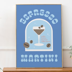 Espresso Martini Cocktail Print, Retro Bar Cart Decor, Blue Espresso Martini Print, Bar Cart Wall Art, Printable Wall Art, DIGITAL DOWNLOAD