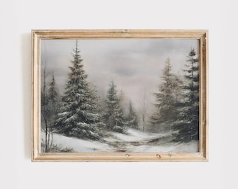 Winter Landscape Wall Art | Vintage Snowy Forest Print | Rustic Farmhouse Decor