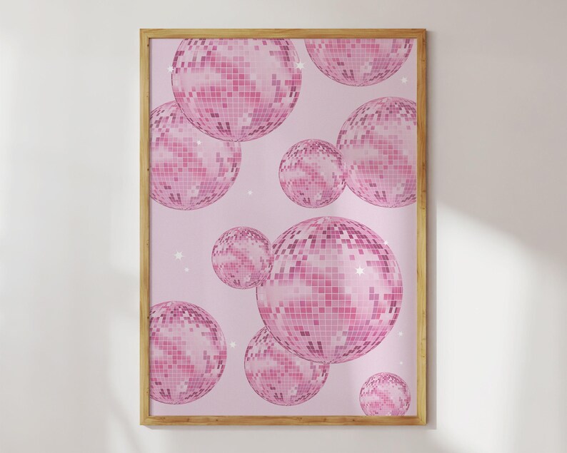 Pink Disco Ball Print: Retro Girly Room Decor (Digital Download) image 6