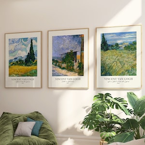 Van Gogh Gallery Wall Set of 3 Prints, Exhibition Art Poster, Downloadable Prints, Green Wall Art, Impressionist, Printable Digital Download