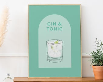 Gin and Tonic Cocktail Print: Retro Bar Cart Decor (Digital Download)