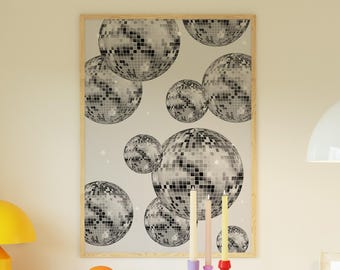 Silver Disco Ball Print: 70s Groovy Room Decor (Digital Download)