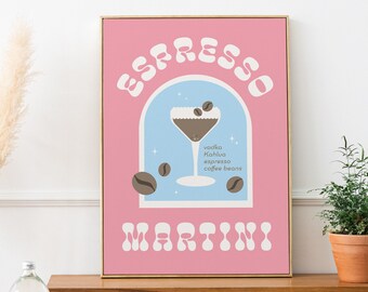 Retro Espresso Martini Print: Pink Bar Cart Decor (Digital Download)