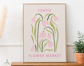 Tokyo Flower Market Print: Pink Floral Botanical Art (Digital Download)