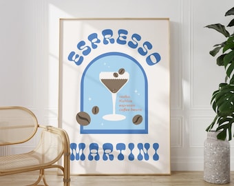 Espresso Martini Cocktail Print: Retro Bar Cart Wall Art