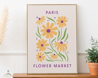 Paris Flower Market Print: Yellow Floral Botanical Art (Digital Download)