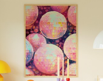 Roze poster discobal: hippe trendy muurkunst (digitale download)
