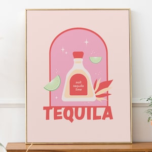 Tequila Cocktail Print, Retro Bar Cart Decor, Colorful Pink Wall Art Poster, Bar Cart Wall Decor, Bar Cart Accessories, DIGITAL DOWNLOAD