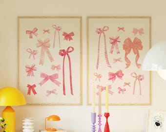 Pink Bow Coquette Decor Prints, Set of 2 (Digital Download)