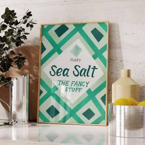 Maldon zeezoutprint | Eten muurkunst | Groen keukendecor | Handgetekende voorraadkastkruiderij