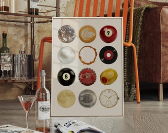 Retro Collage Print: Disco Ball, 8 Ball, Lucky You (Digital Download)