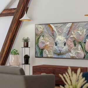 Spring Bunny Rabbit With Tulips Easter Samsung Frame Tv Art 3d Texture