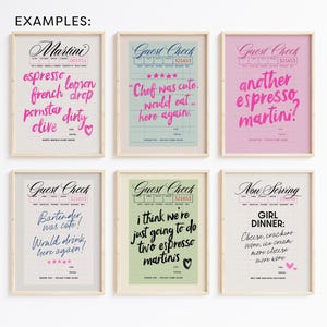 Trendy Guest Check Custom Print, Retro Girl Dinner, Printable Wall Art, Bar Cart Cocktail, Y2K Poster, Preppy Room Decor, Digital Poster image 4