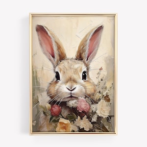 Easter Bunny Floral Print: Vintage Rabbit Art, Nursery Decor (Digital Download)