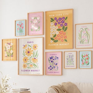 Flower Market Print, Set of 9, Floral Decor Posters, Botanical Wall Art, New York Poster, Paris Print, Custom Wall Art Set, Digital Download