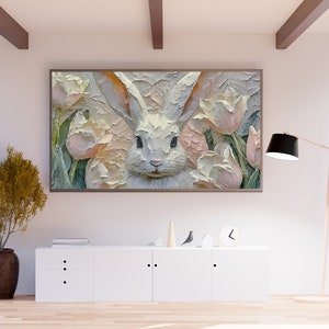 Spring Bunny Rabbit With Tulips Easter Samsung Frame Tv Art 3d Texture