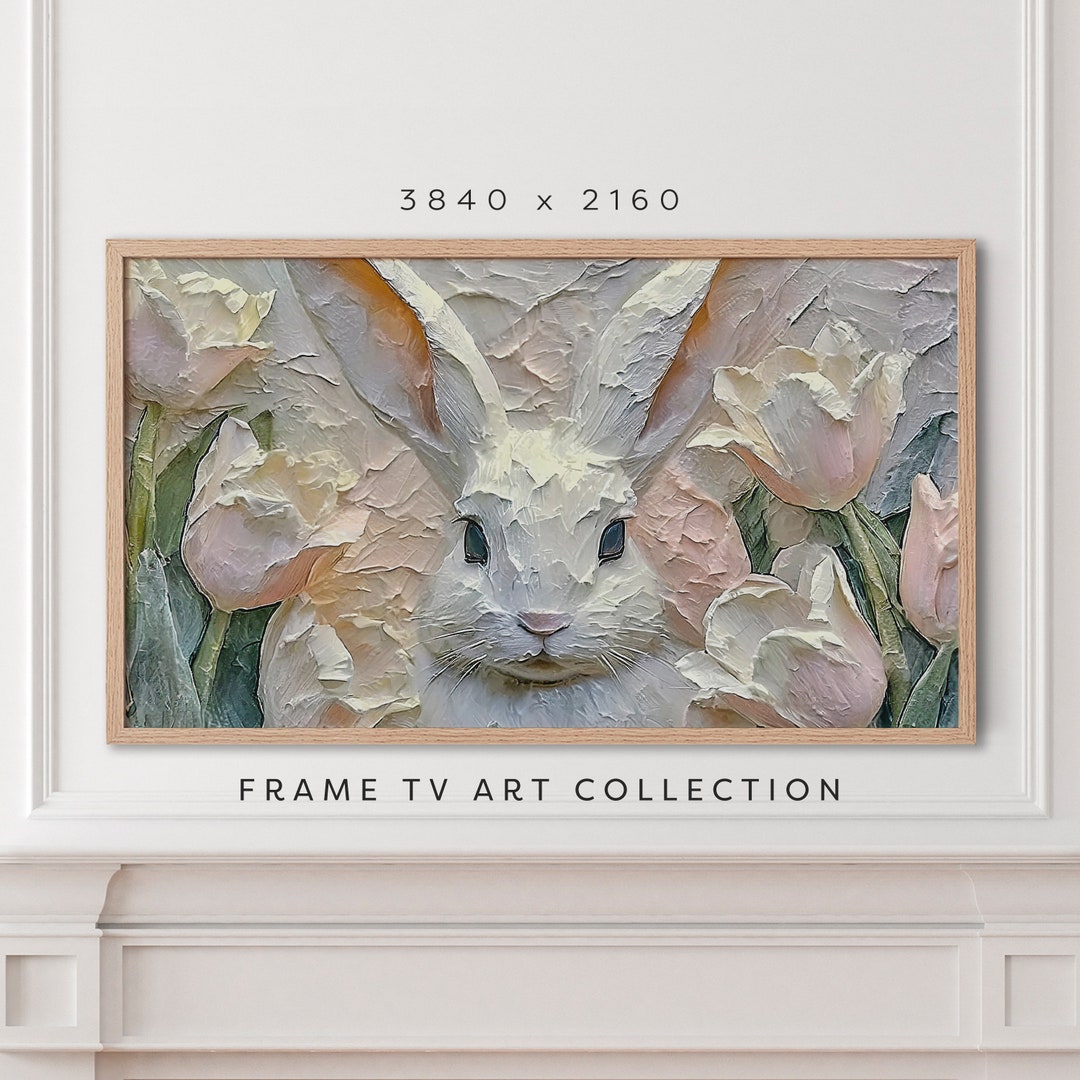 Spring Bunny Rabbit With Tulips Easter Samsung Frame Tv Art 3d Texture