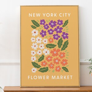 Flower Market NYC Print, New York City Poster, Botanical Printable Wall Art, Floral Wall Decor, Yellow Home Wall Decor, Digital Download