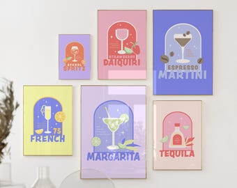 Retro Cocktail Art Print Set of 6: Gallery Wall Bar Cart Decor (Digital Download)